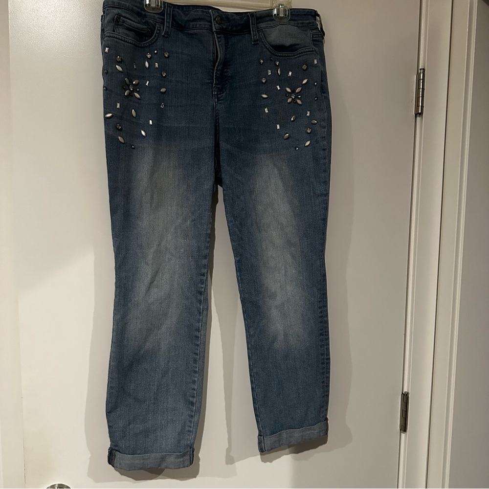 NYDJ BOYFRIEND Women's Blue Studded Jeans Size 12 Used